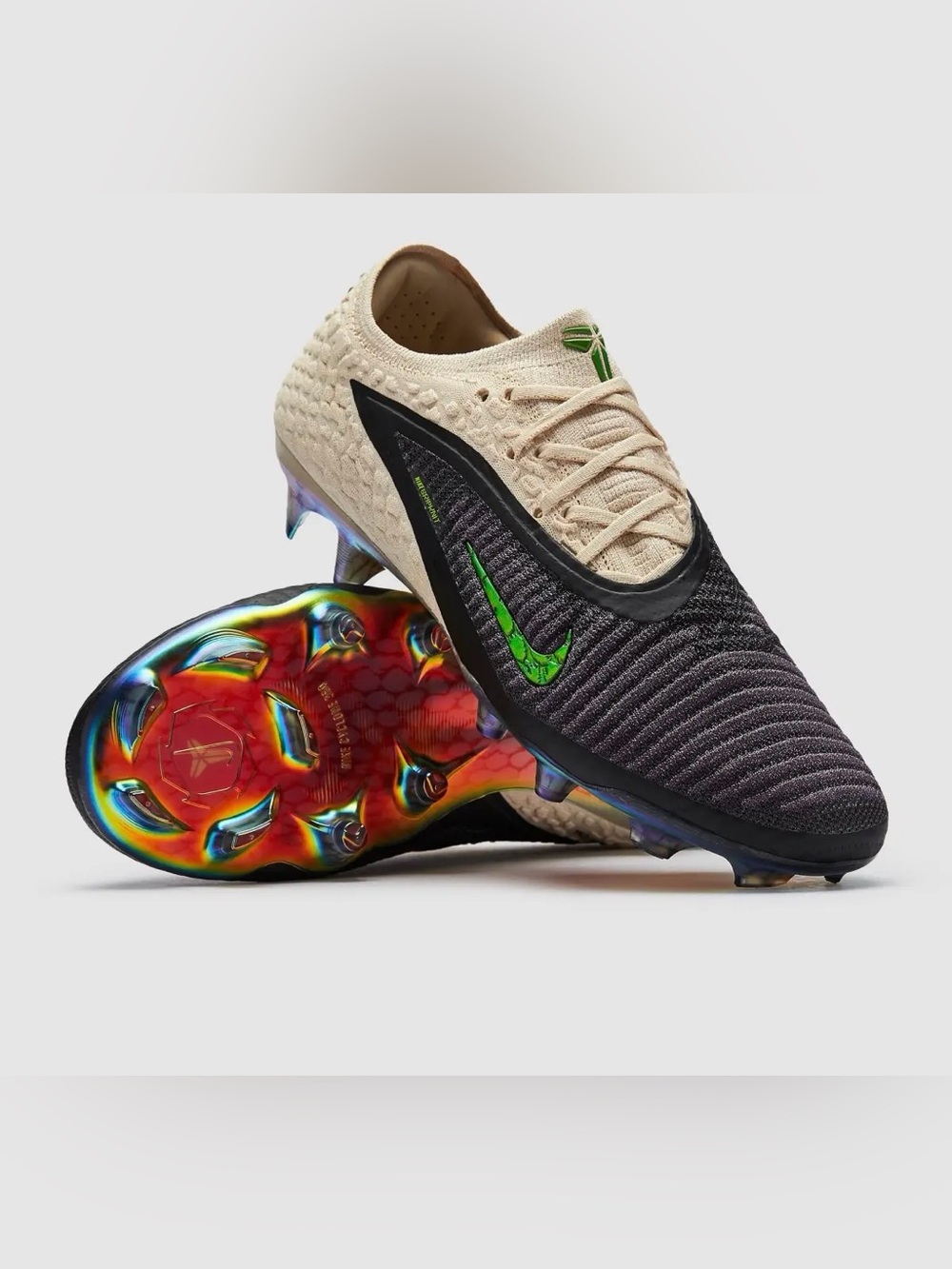 Nike Men’s Soccer Cleats in Black, Beige and Green Kobe Phantom 6 Low Elite SE